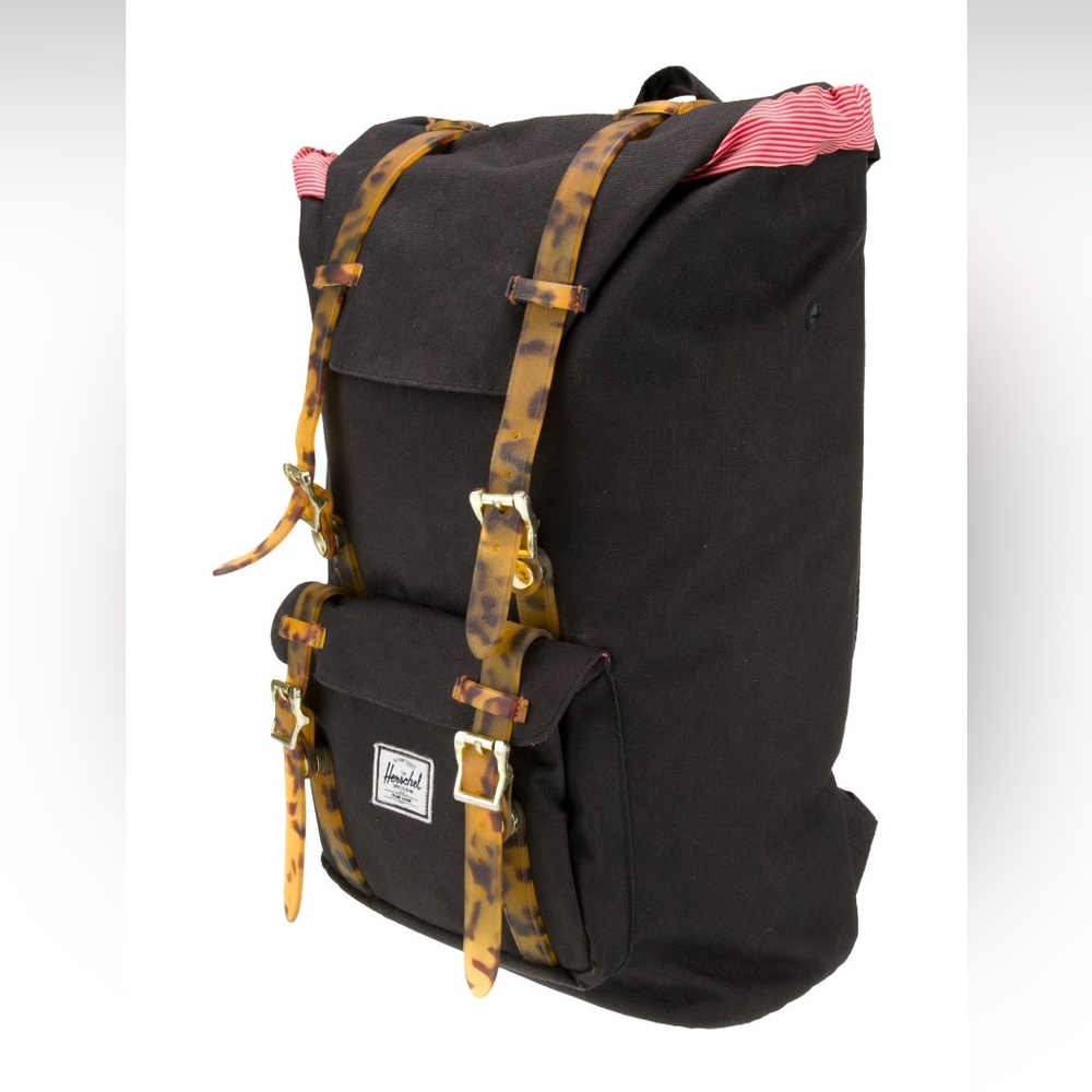 Herschel Tortoiseshell Strap Black Canvas All American Backpack Bag - Picture 4 of 12